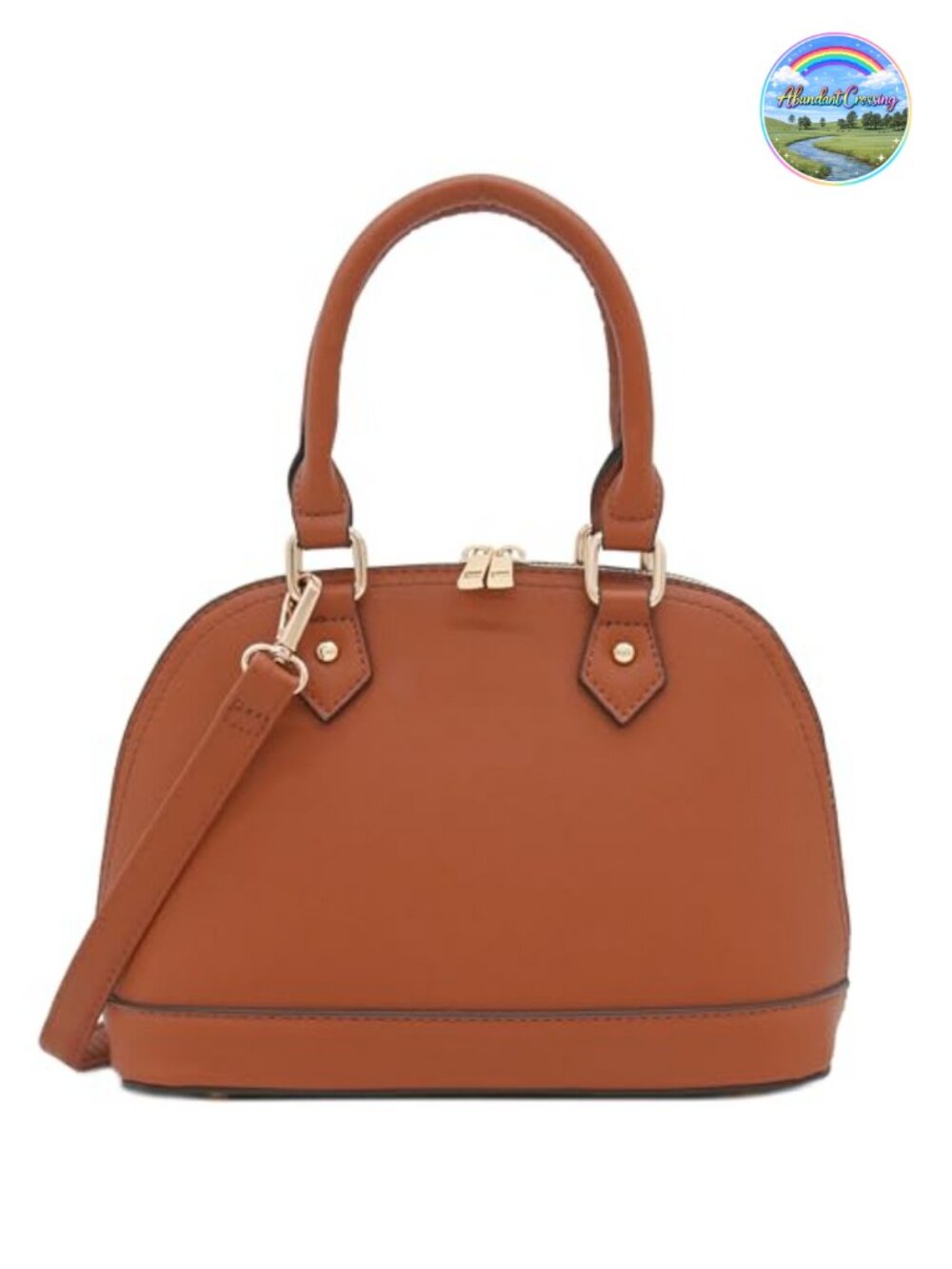 Faux Saffiano Dome Satchel Zip-Around Crossbody Bag with Adjustable Strap